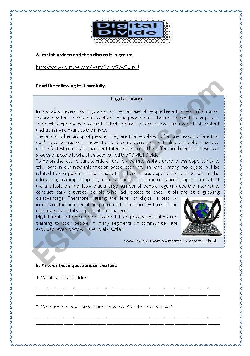 Digital Divide worksheet