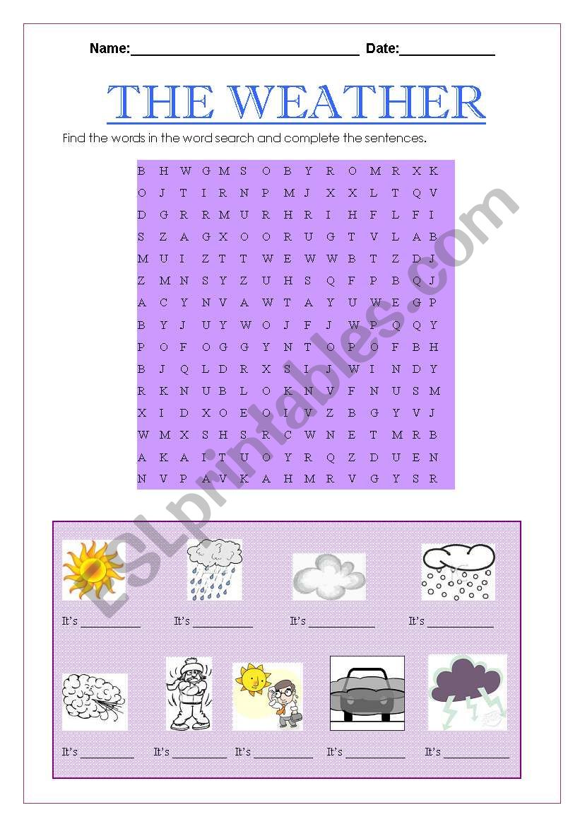 The weather word search worksheet