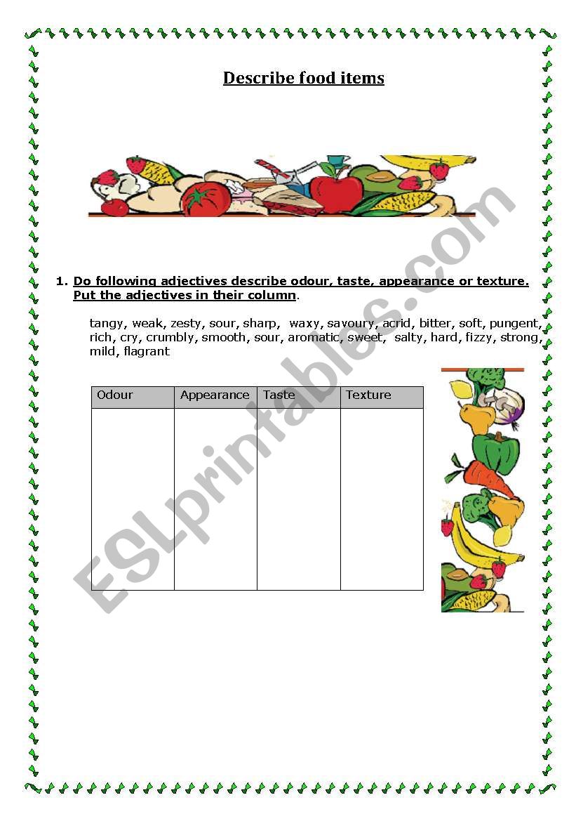 Describing food worksheet