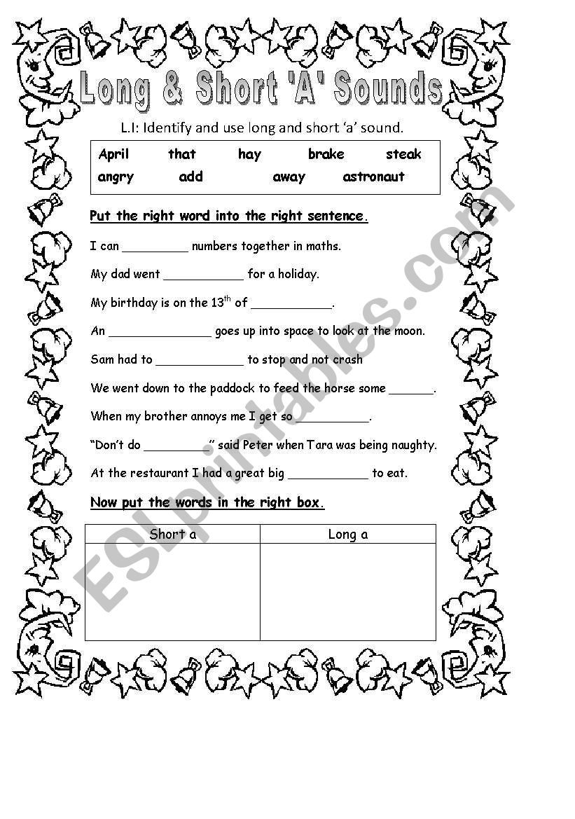 Long vowel sounds worksheet