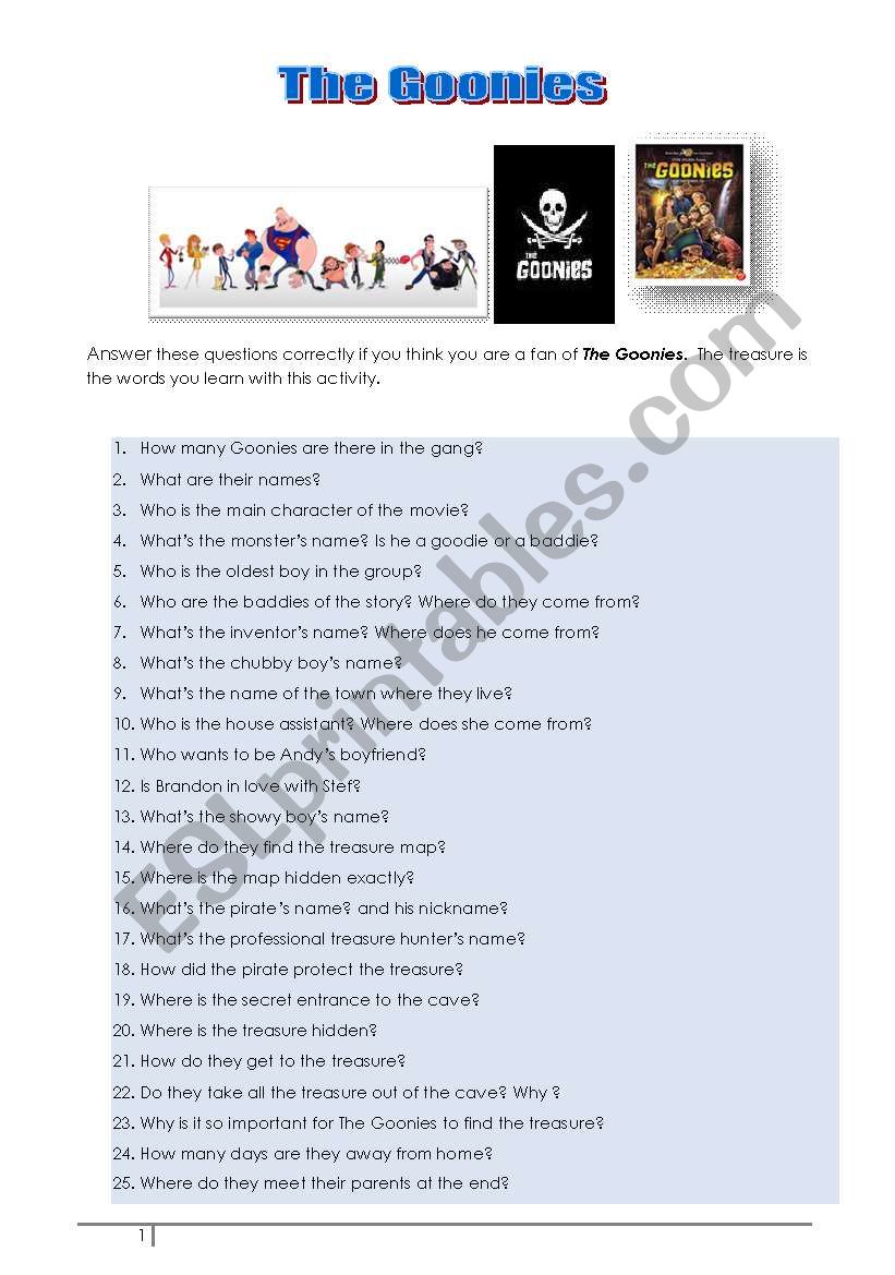 The Goonies  - Questionnaire worksheet