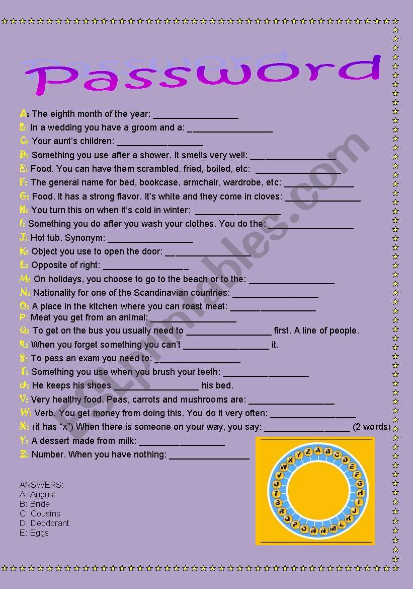 Password worksheet