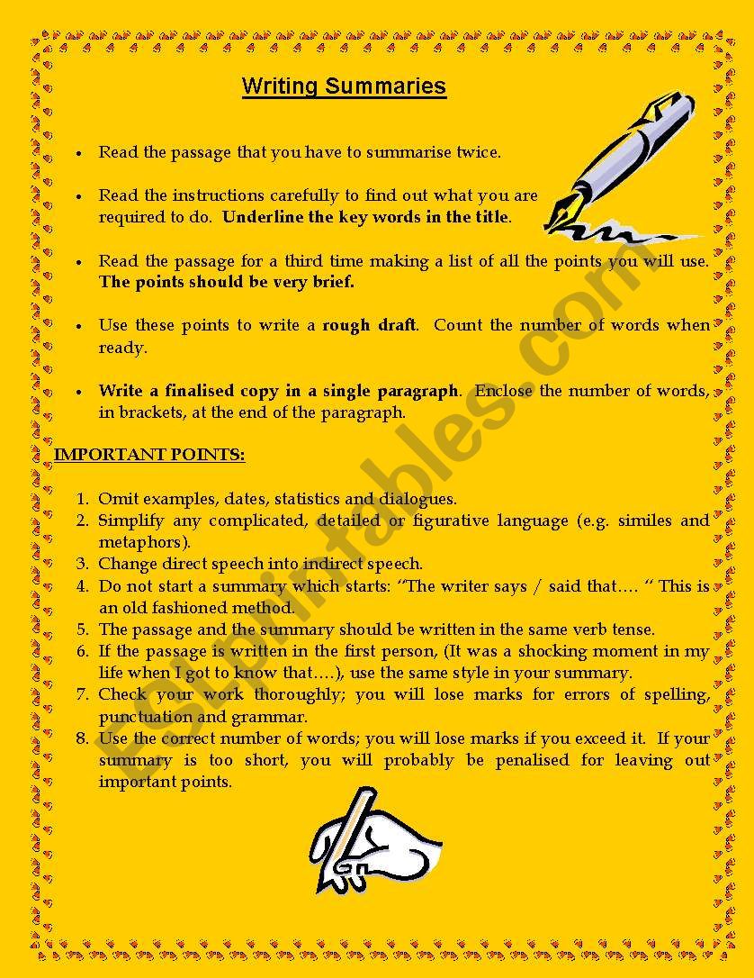 Summary Writing worksheet