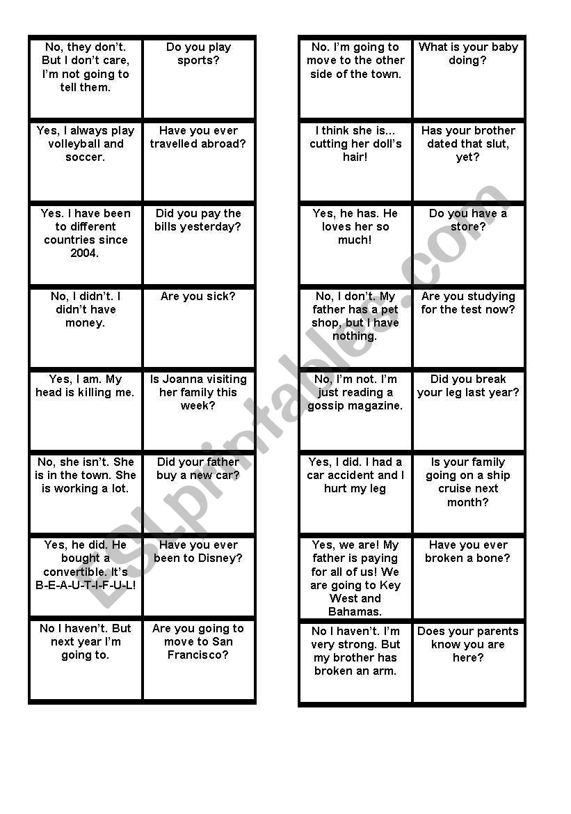 Tenses review domino worksheet