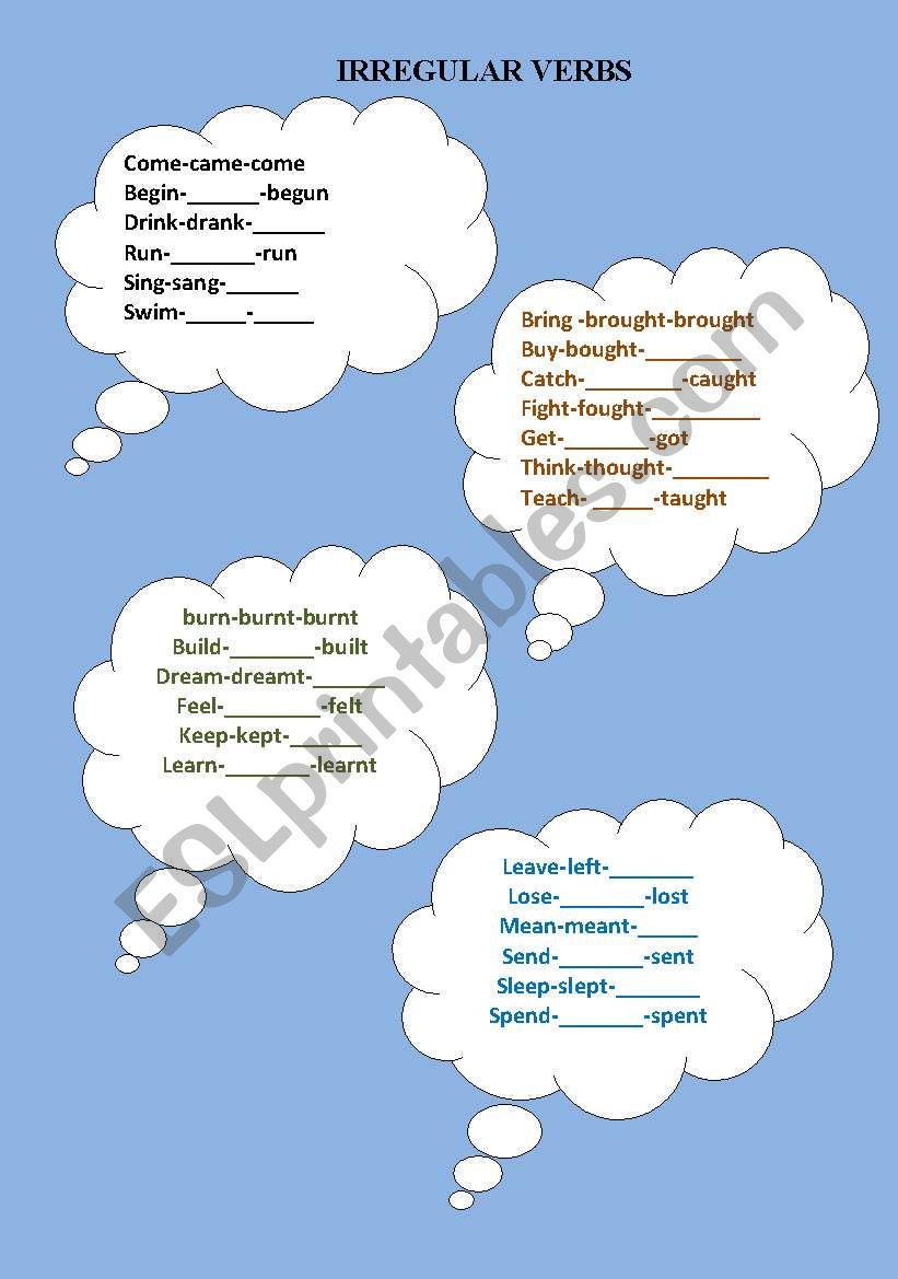 Irregular verbs worksheet