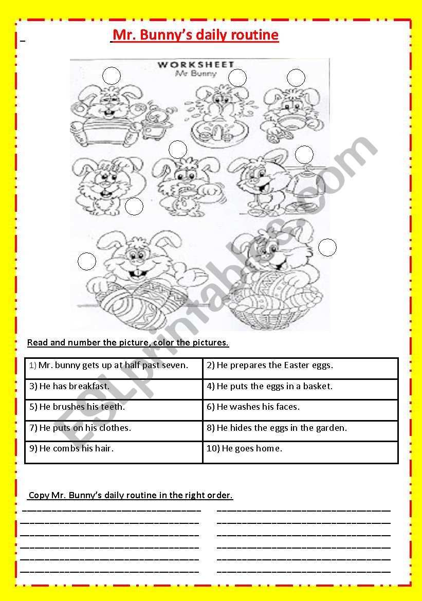 Mr. Bunny s daily routine worksheet