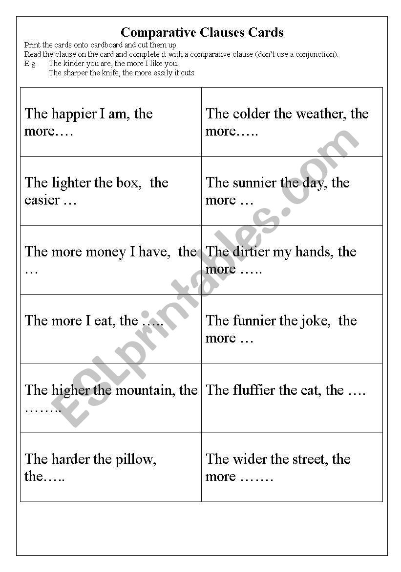 Comparative Clauses cards worksheet