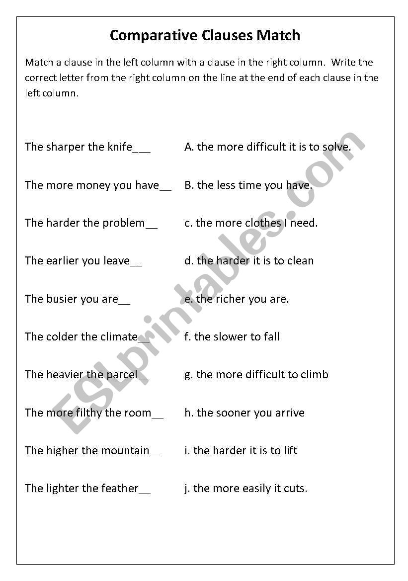 Comparative Clauses match worksheet