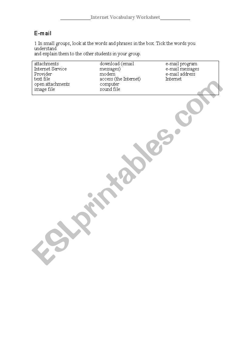 Internet Vocabulary worksheet