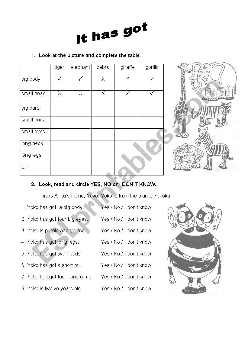 Animal Description - Part 01 worksheet