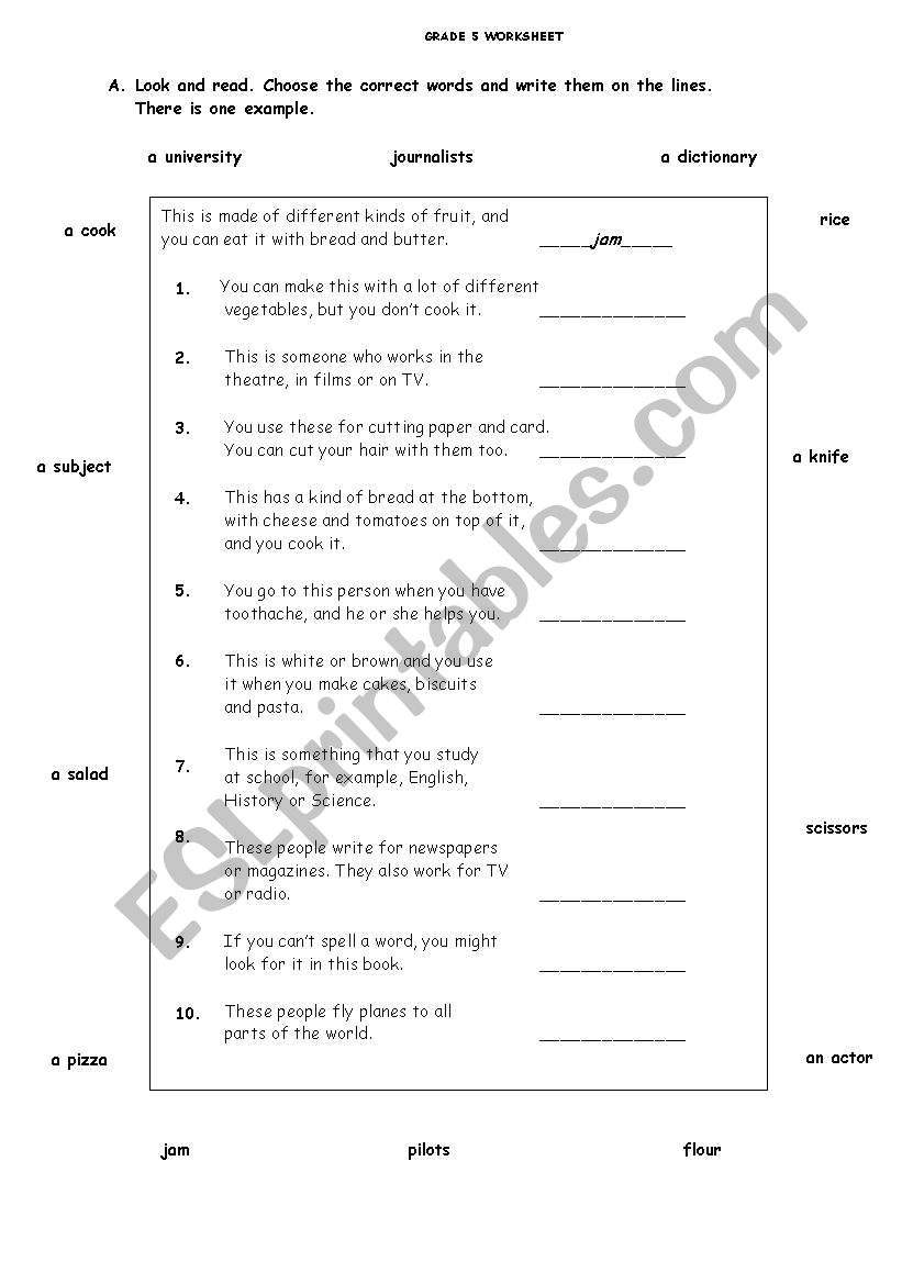 English worksheets: 5th grades Reading worksheet