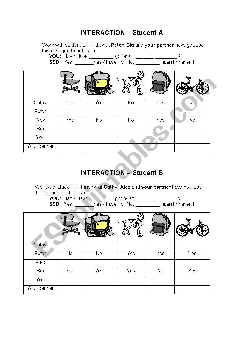 Interaction - Have got worksheet