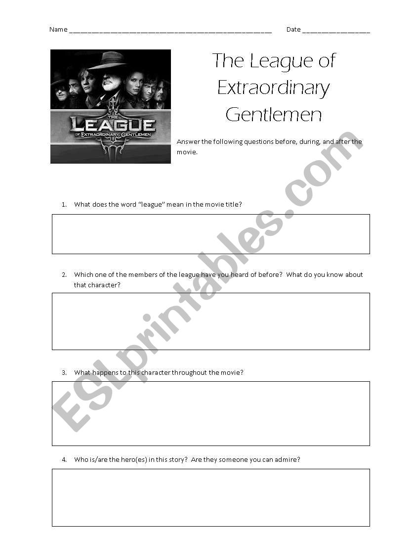 The League of Extraordinary Gentlemen Movie Worksheet