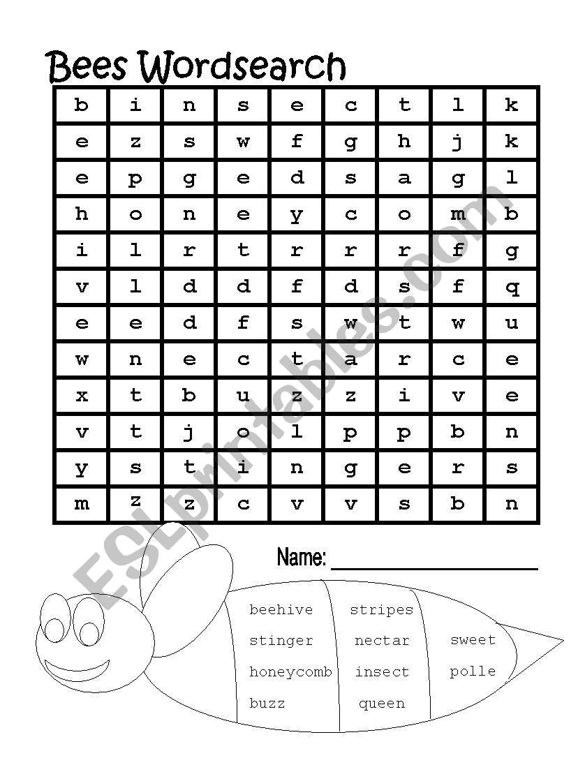 Bees wordsearch worksheet