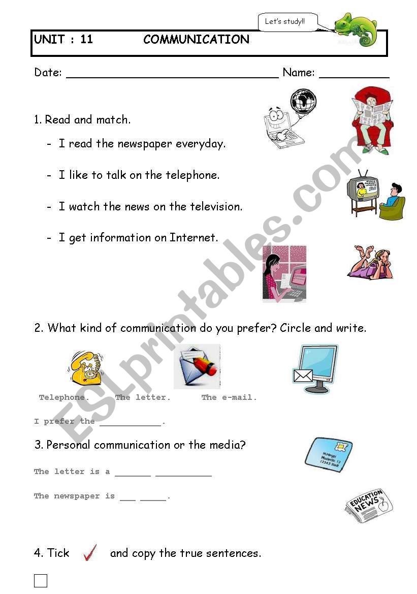 means of communication worksheet