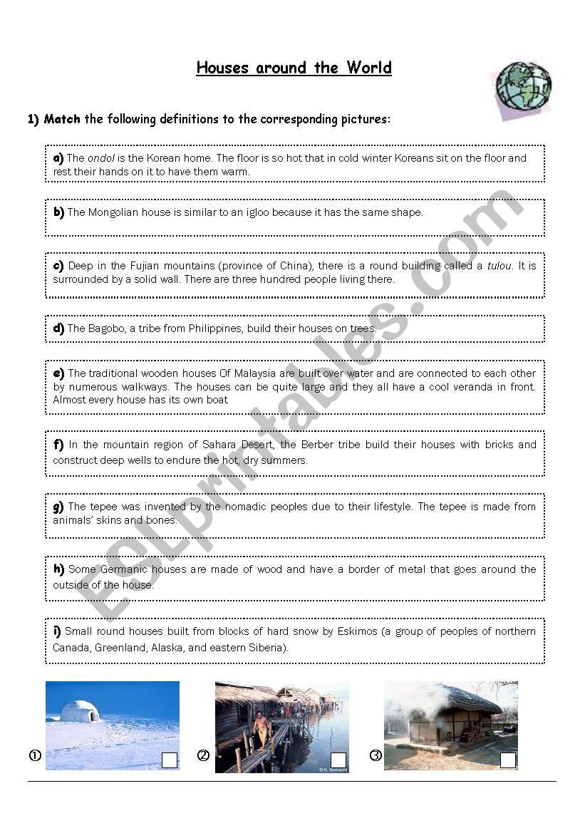 Houses around the world. worksheet