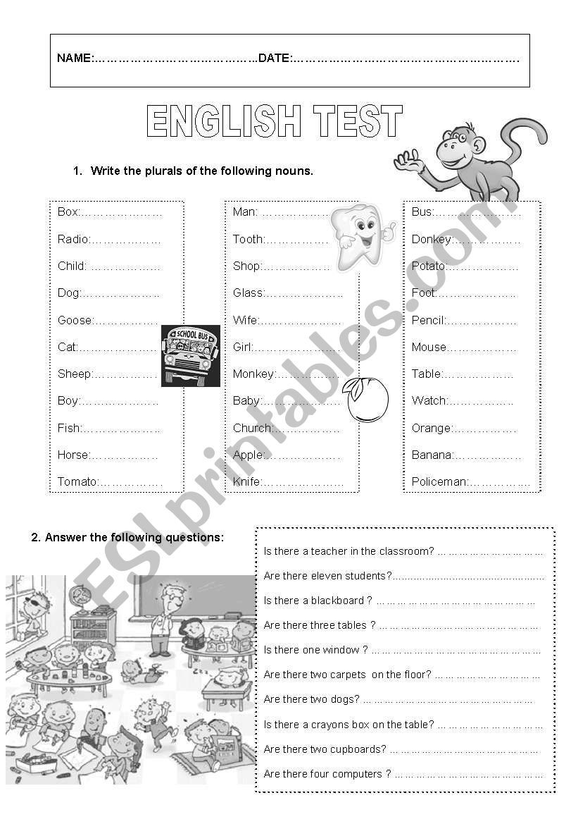 plurals worksheet