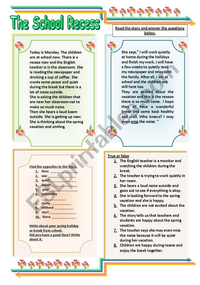 The School Recess worksheet
