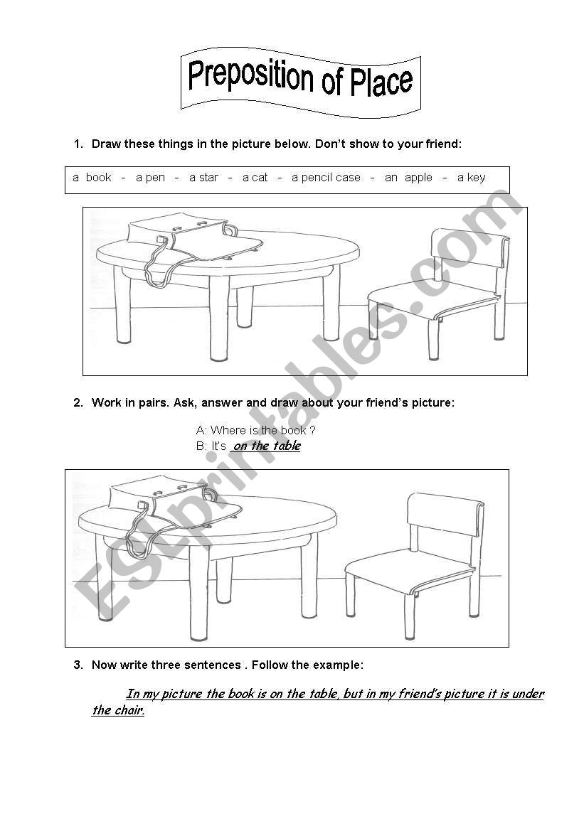 Pair Work - Preposition worksheet