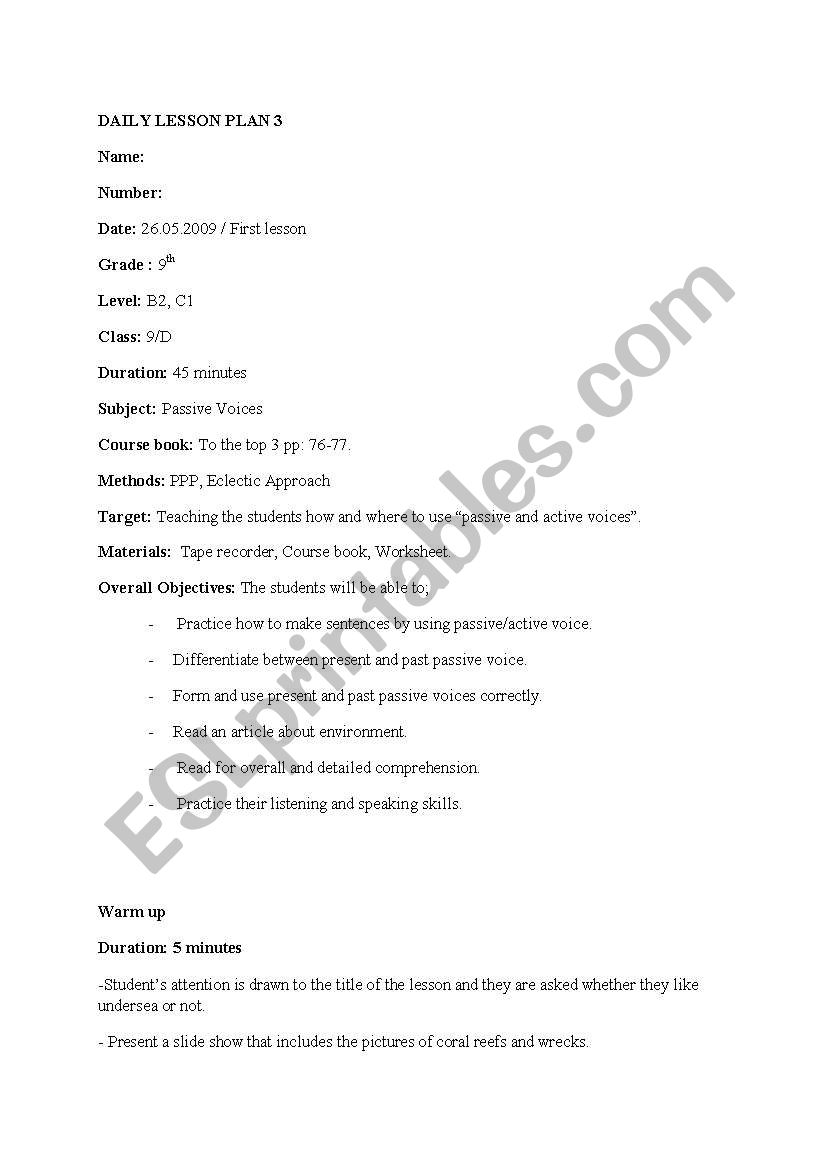 “passive and active voices”. worksheet