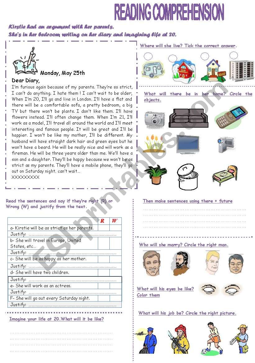 A girl is imagining her life at 20 - reading comprehension