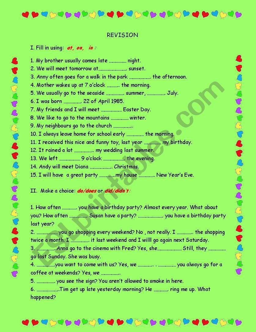 revise the simple past worksheet