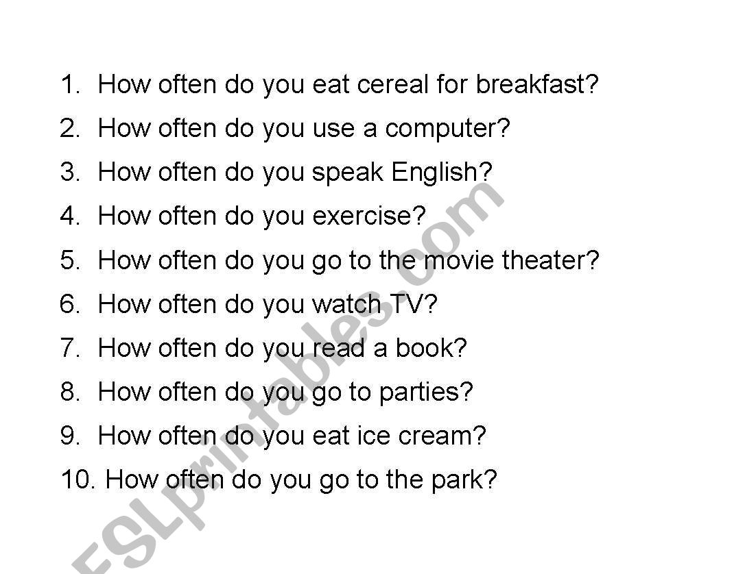 Adverbs of frequency worksheet
