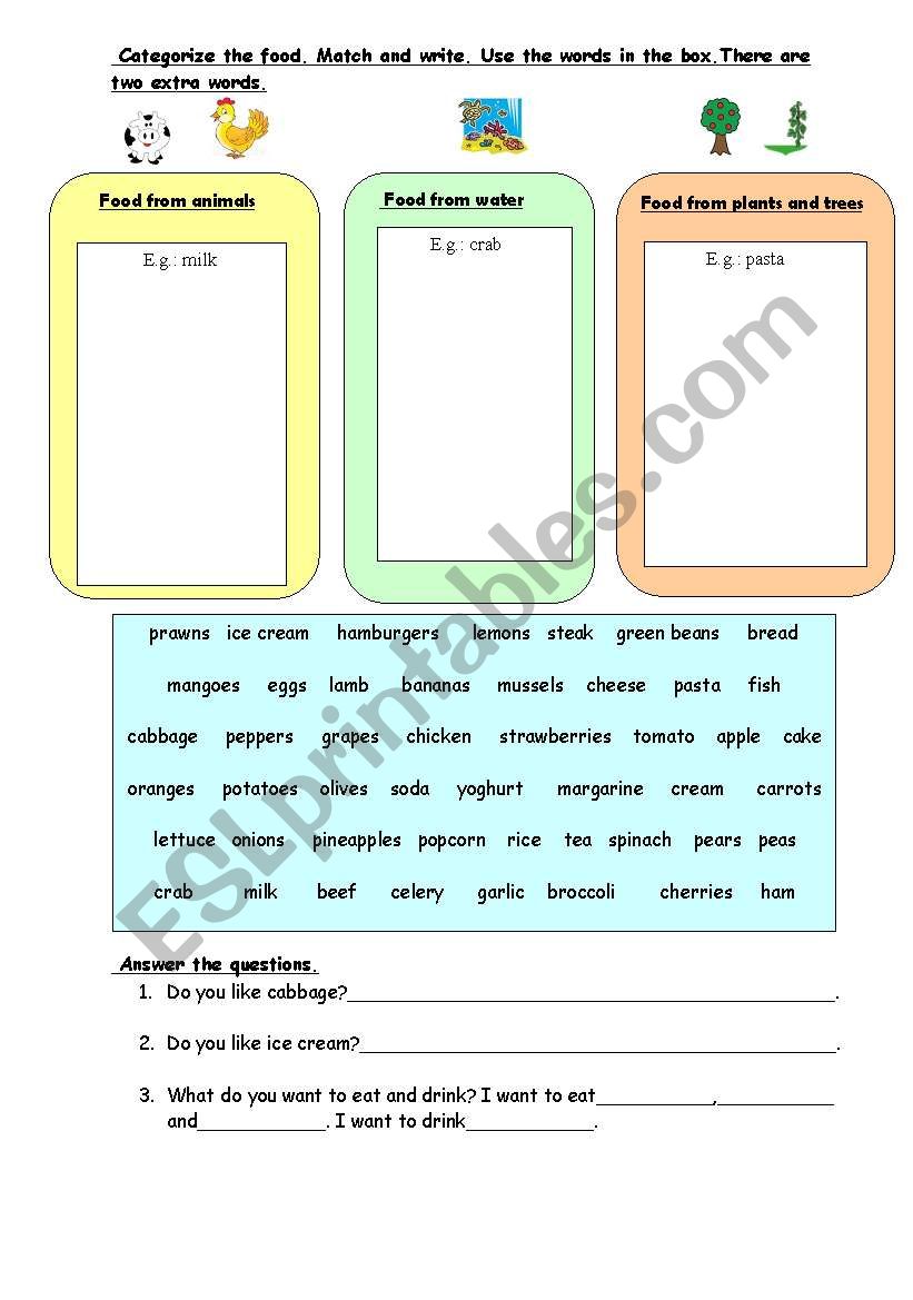 food and drinks worksheet