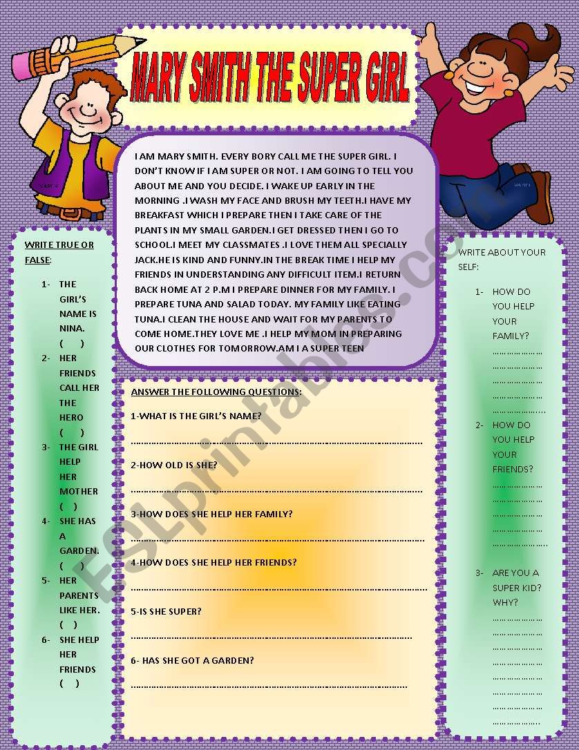 MARY THE SUPER GIRL worksheet