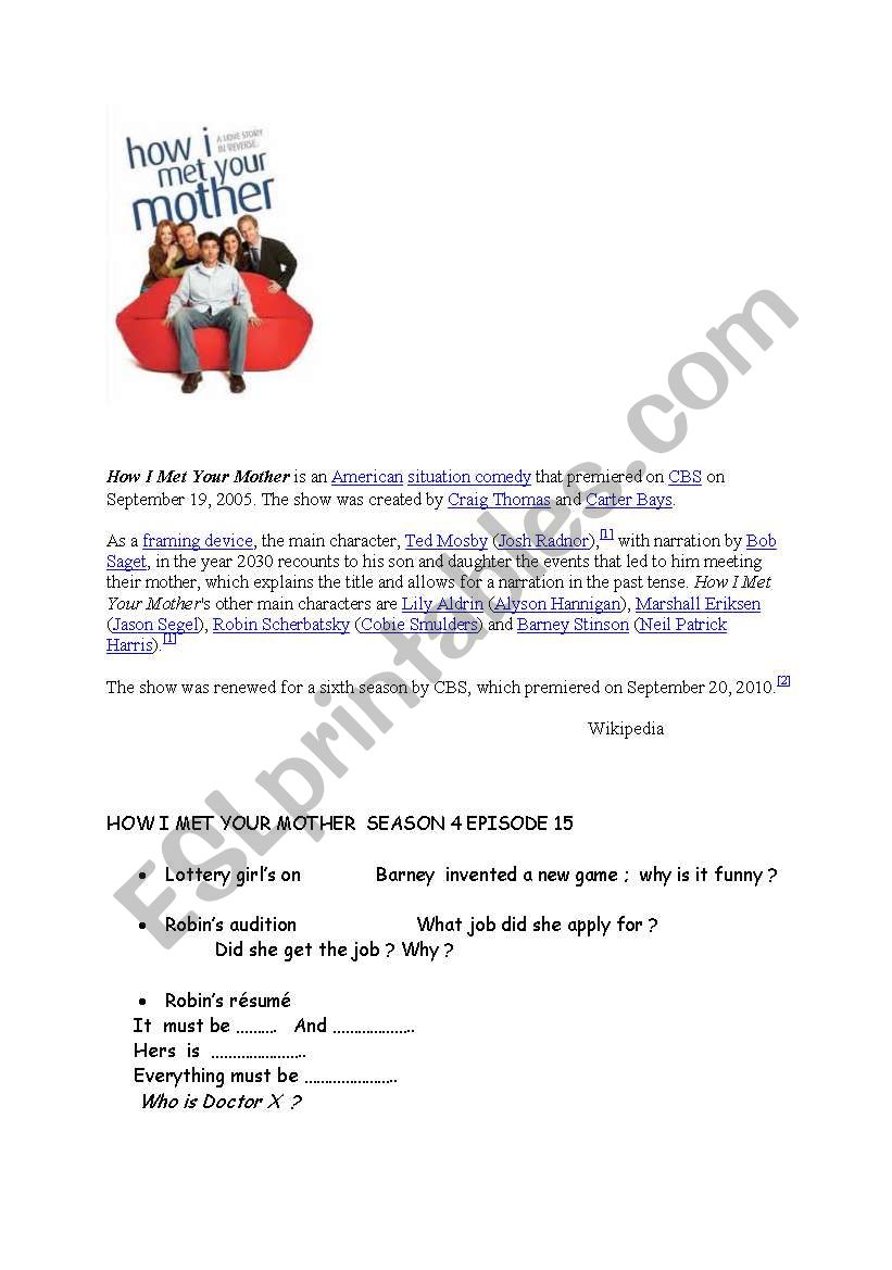 How I met your mother ? worksheet