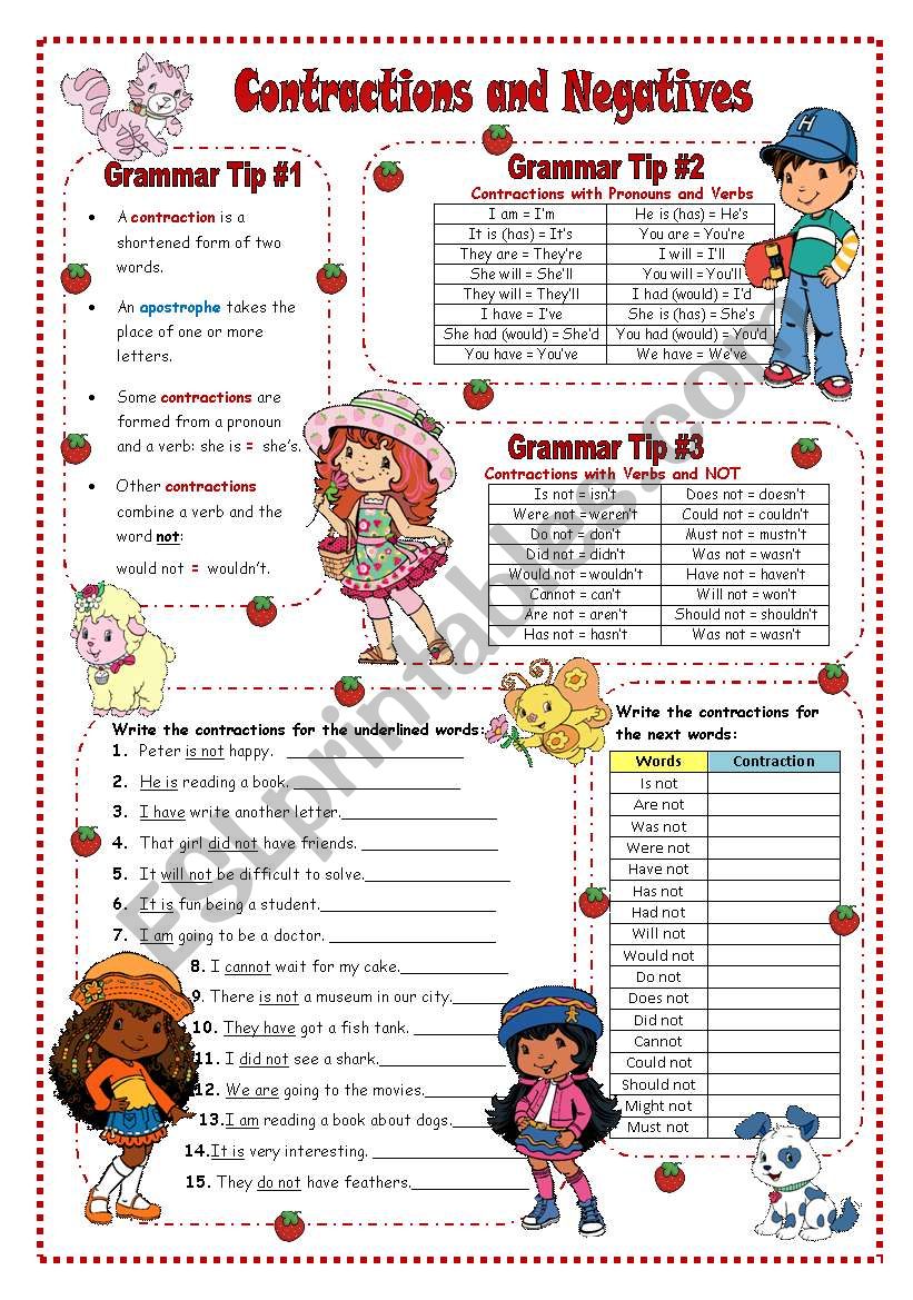 Contractions and Negatives worksheet