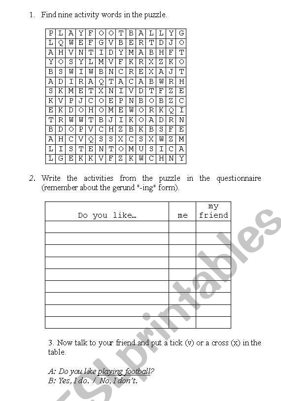 Present Simple questions -pairwork activity with action verbs wordsearch