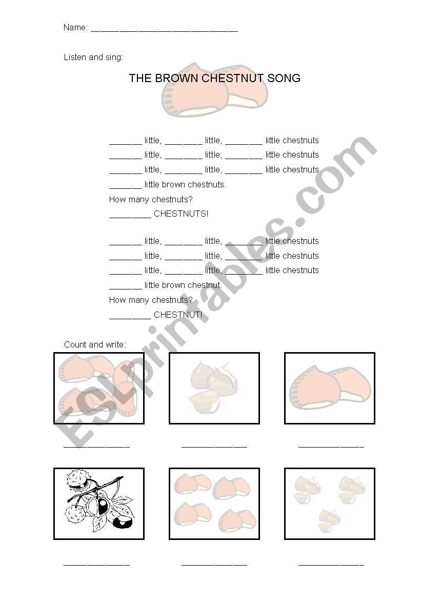 The Brown Chestnut song worksheet