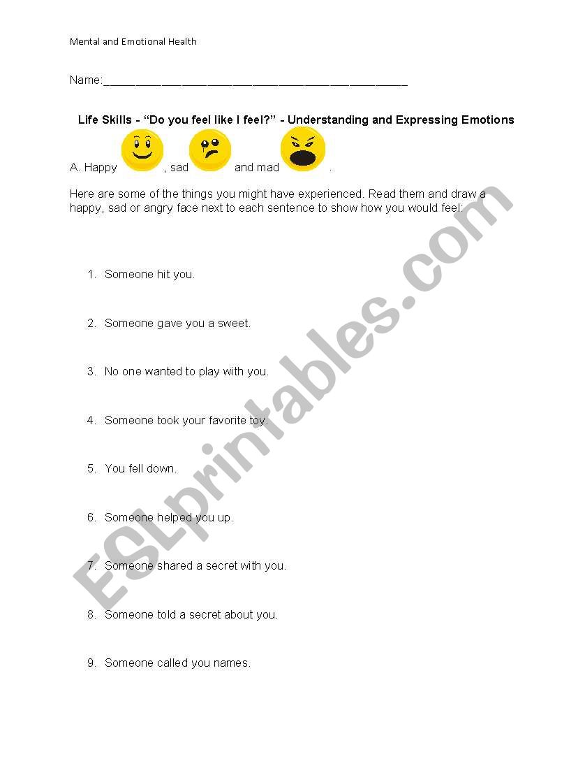 Emotions  worksheet