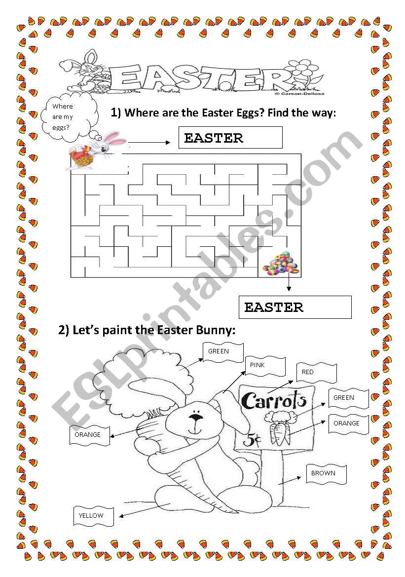 EASTER - writing, find the way and color!