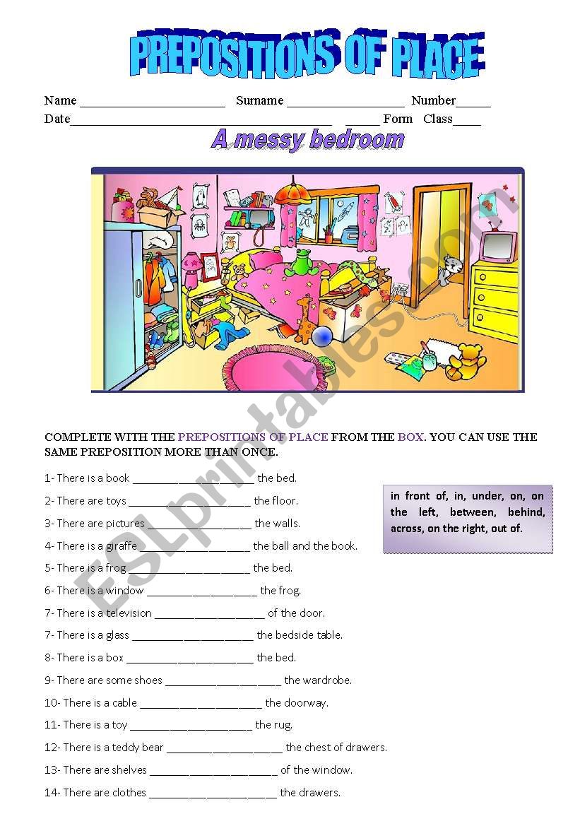 Prepositions of place worksheet