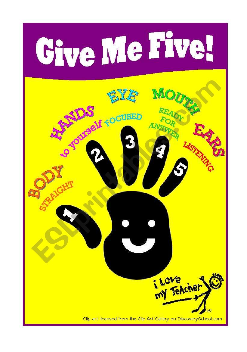 Classroom Poster - Give Me Five