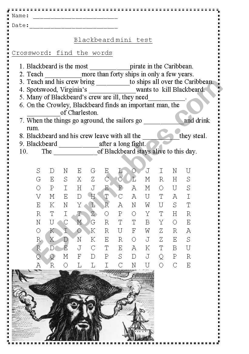 Blackbeard  test worksheet