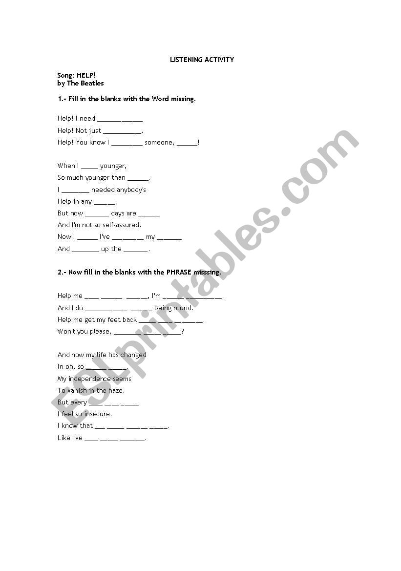 listening activity song help by the beatles