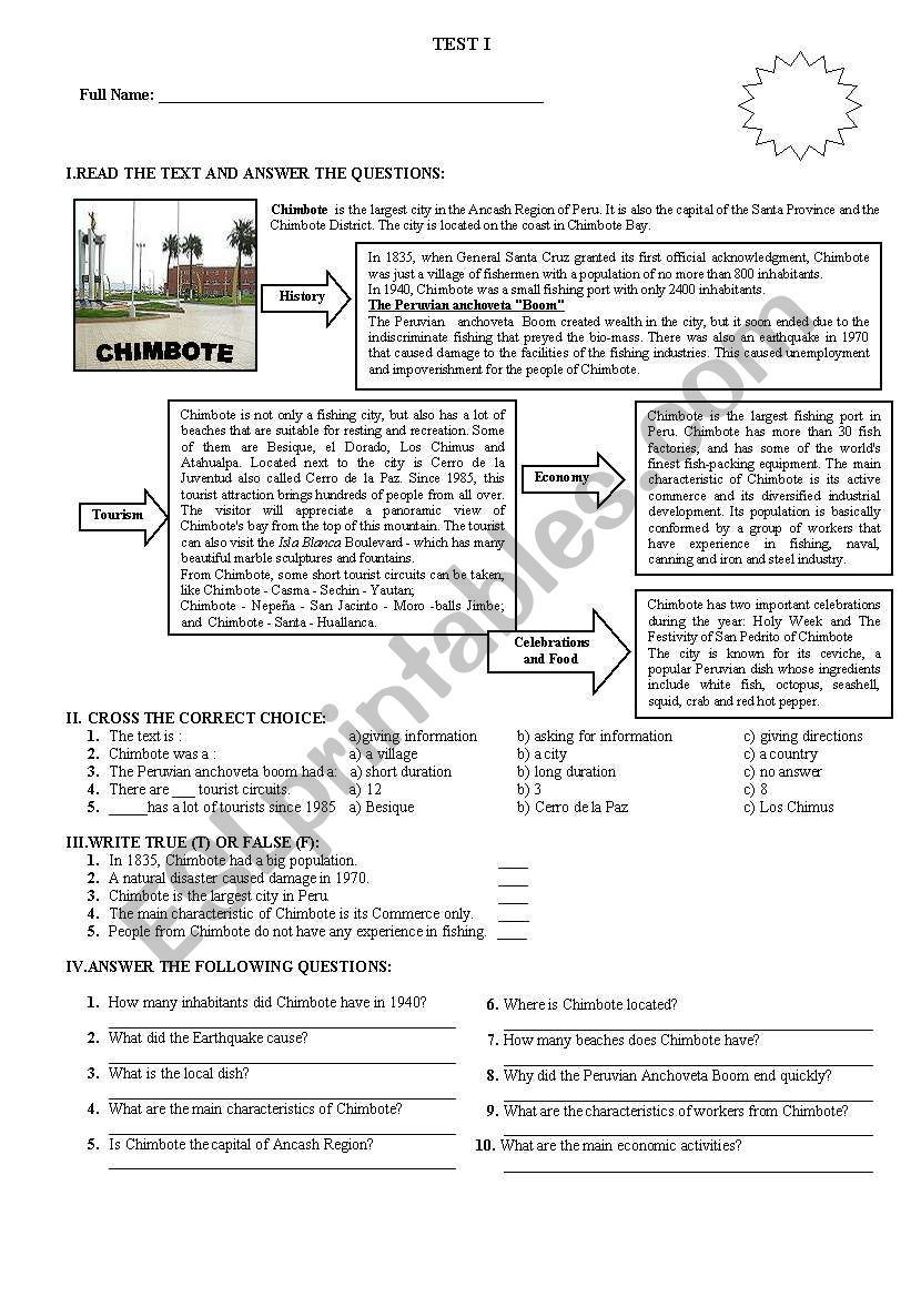 CHIMBOTE CITY worksheet