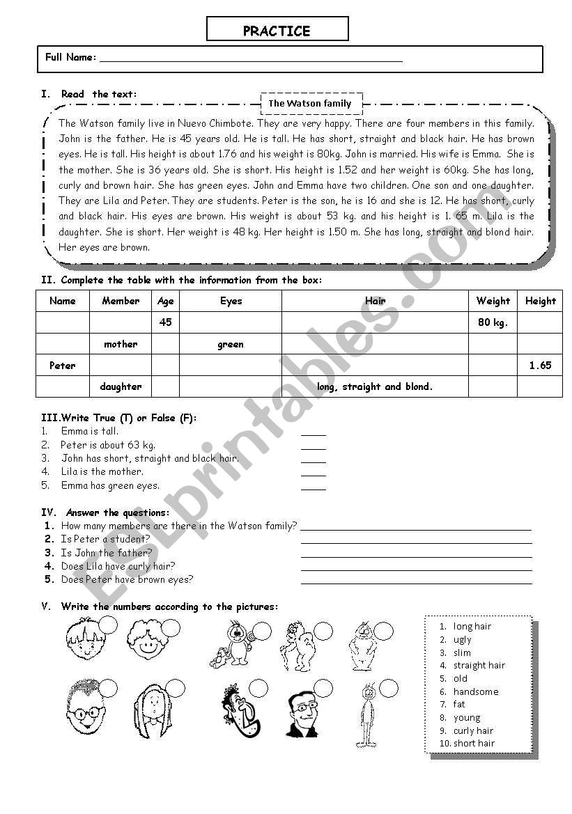 the watson family worksheet