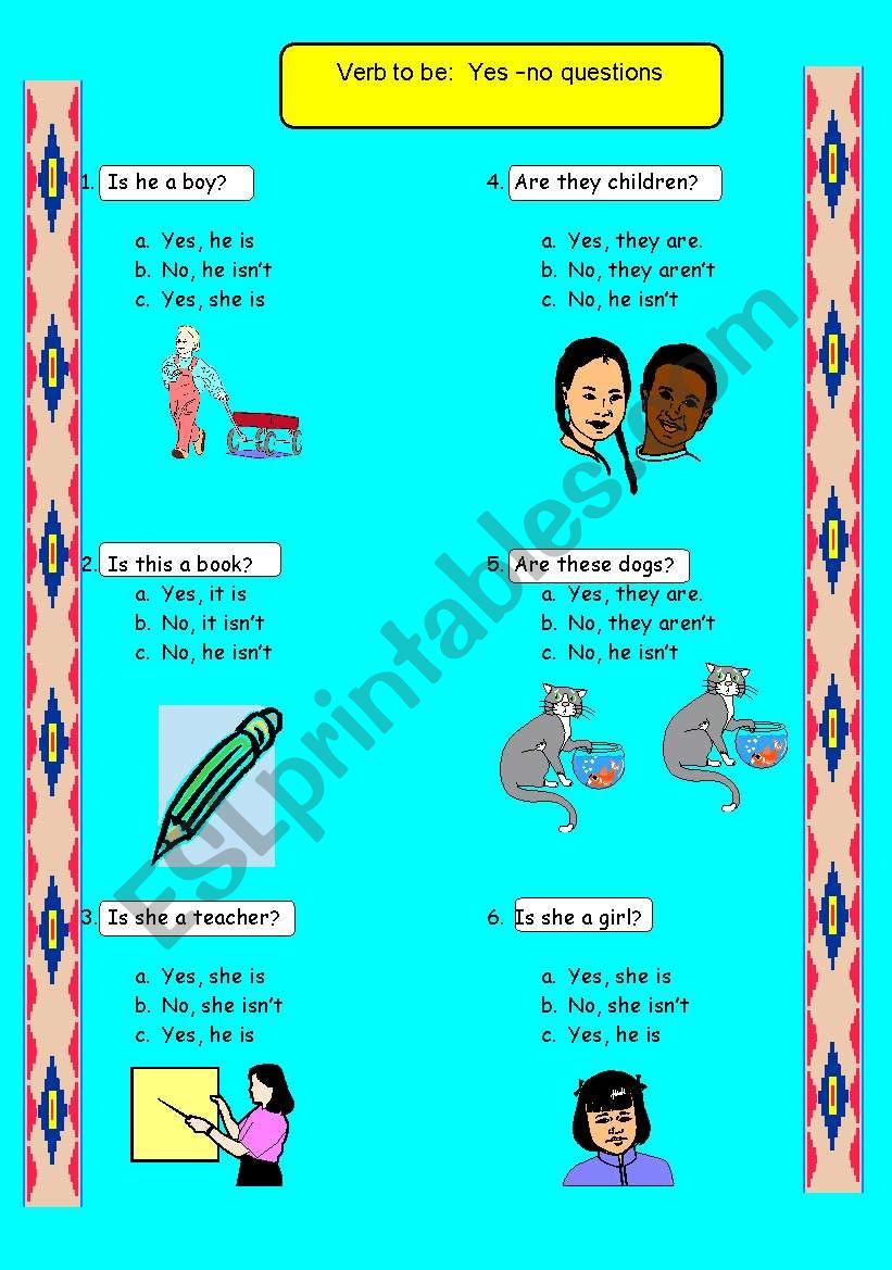 Verb To Be Yes No Questions Worksheets