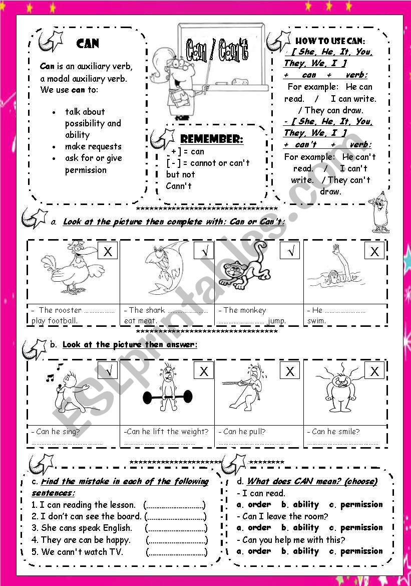 Can / Cant worksheet