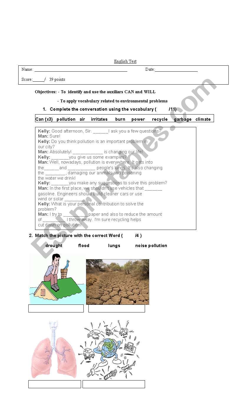 Test: Environmental problems worksheet