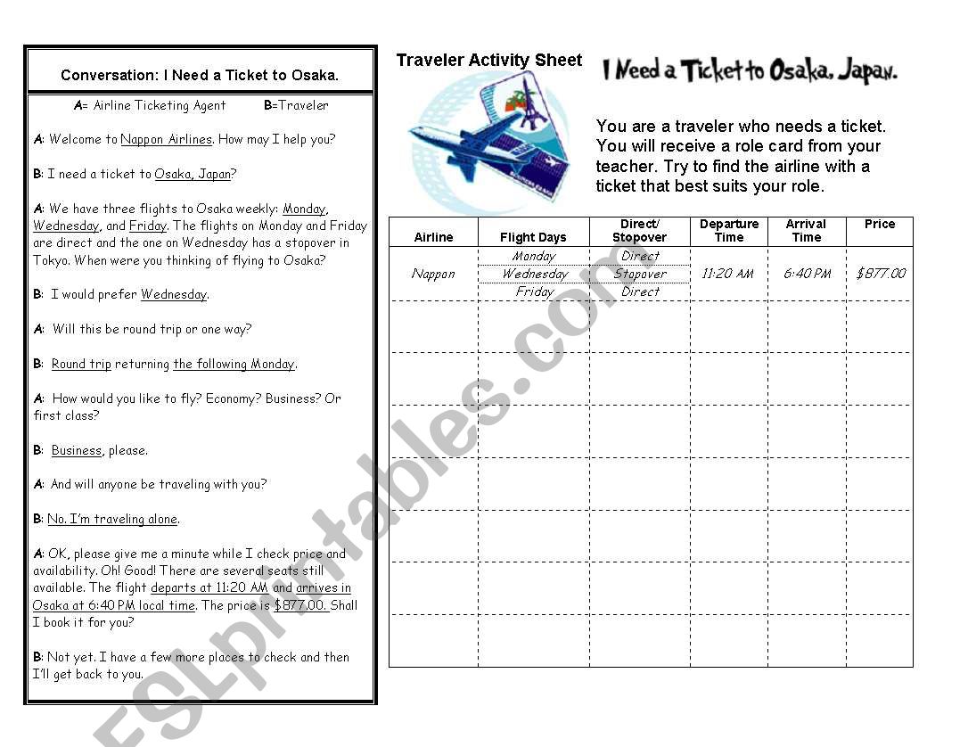 Flying activity worksheet