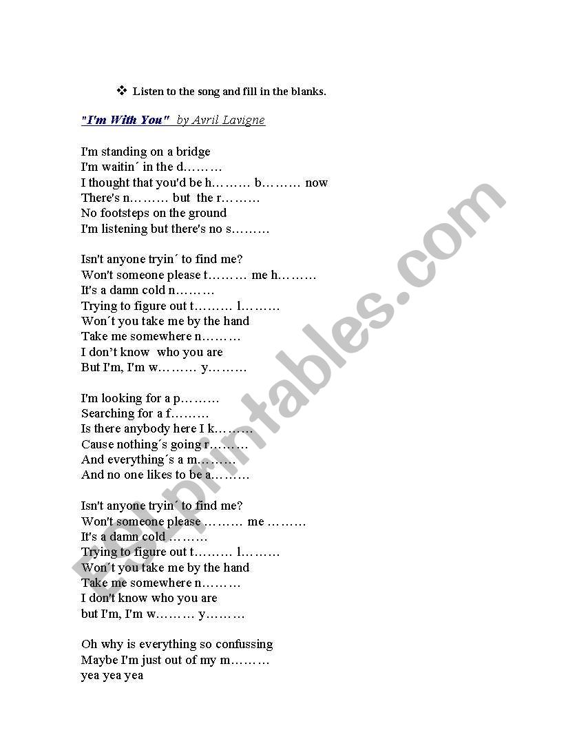 SONG worksheet