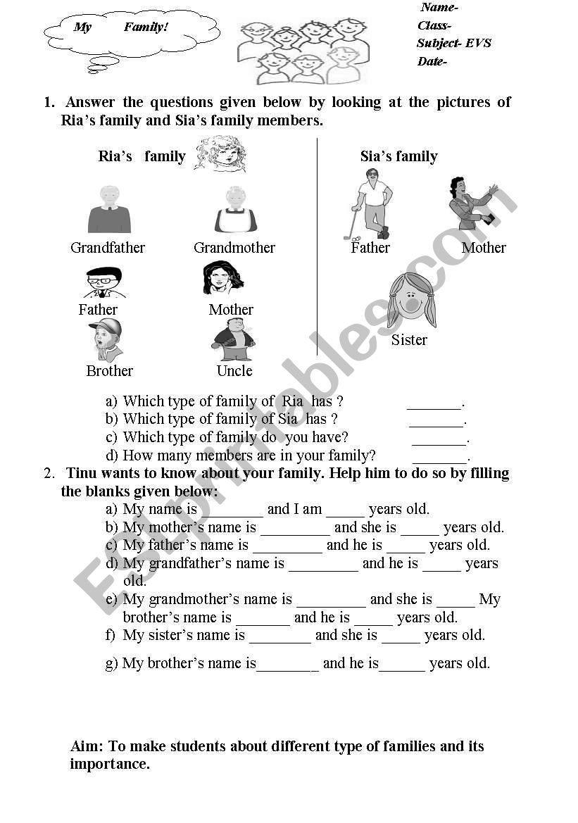 my family worksheet