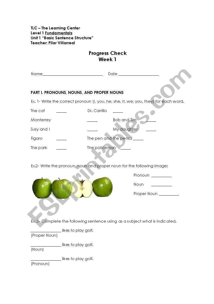 Progress Check Unit 1 worksheet