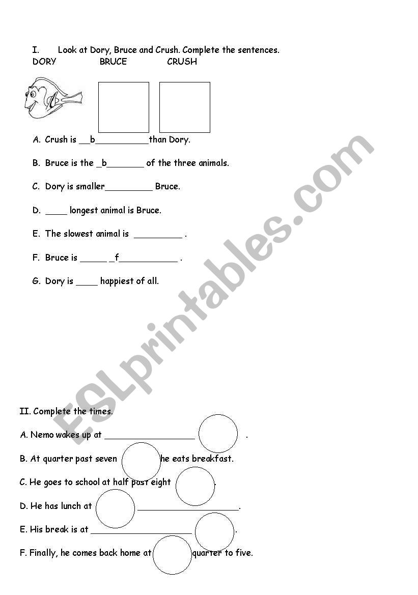 Finding Nemo worksheet