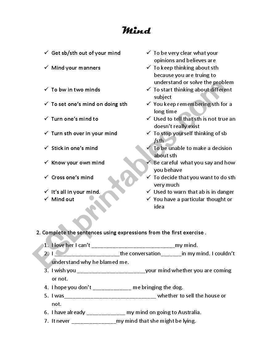 Mind worksheet